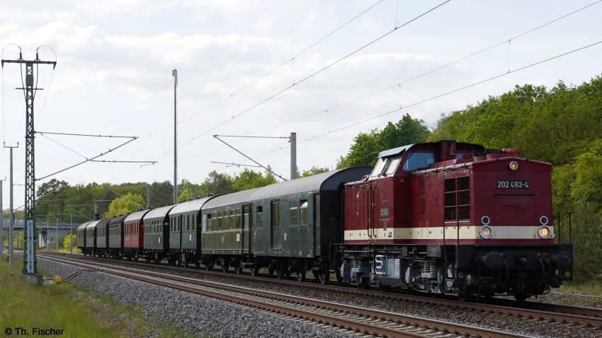 BEF-Museumszug mit WFL 202 483-4 am 22.05.2023 bei Adamsdorf