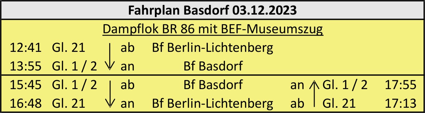 BEF Fahrt Weihnachtsmarkt Basdorf Fahrplan am 03.12.2023