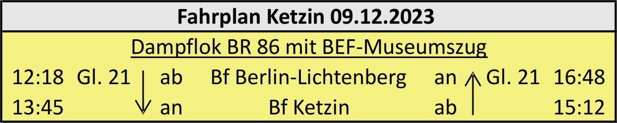 BEF Adventsfahrt Ketzin Fahrplan am 09,2.12.2023