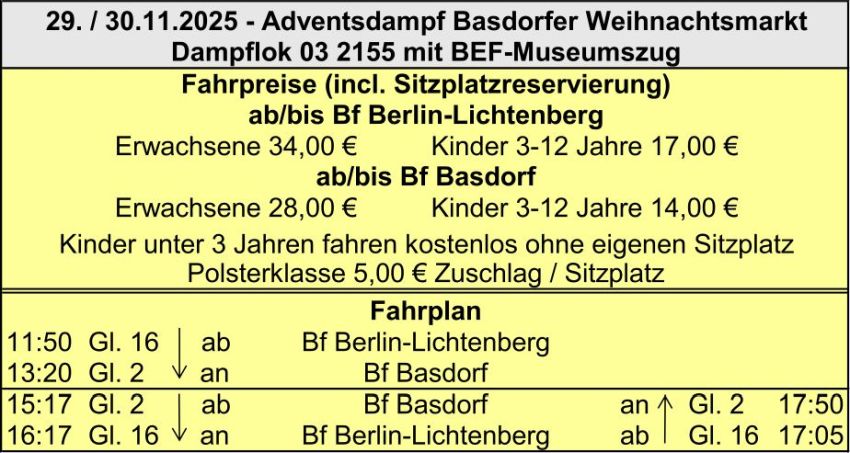 BEF Fahrplan Weihnachtsmarkt Basdorf 2025