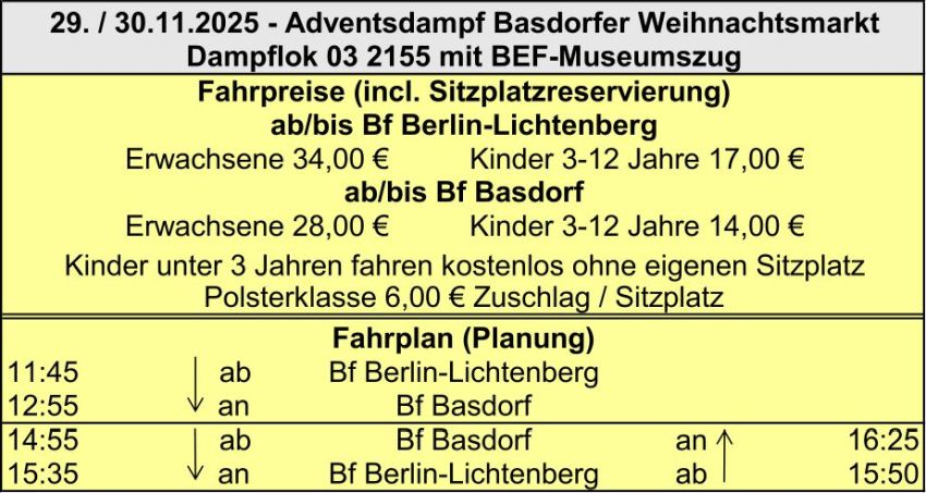 BEF Fahrplan Weihnachtsmarkt Basdorf 2025