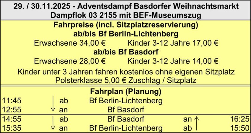 BEF Fahrplan Weihnachtsmarkt Basdorf 2025
