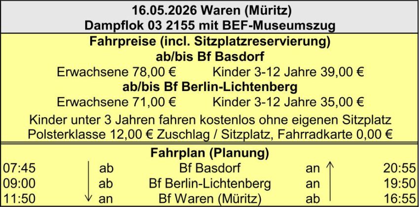 BEF Fahrplan 16.05.2026 (Planung)