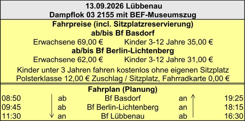 BEF Fahrplan 13.09.2026 Planung BEF Fahrplan 14.09.2025 Planung
