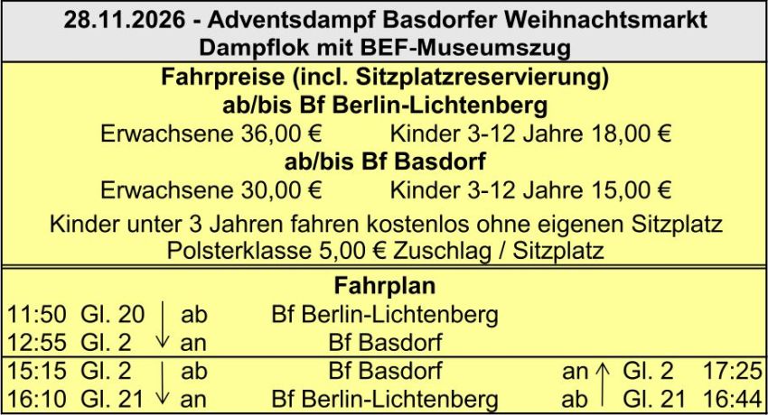 BEF Fahrplan Weihnachtsmarkt Basdorf 28.11.2026