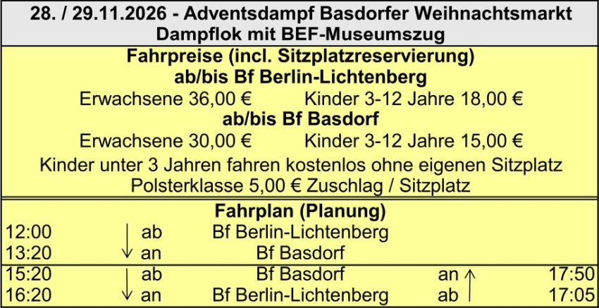 BEF Fahrplan Weihnachtsmarkt Basdorf 2026 Planung BEF Fahrplan Weihnachtsmarkt Basdorf 2026 Planung