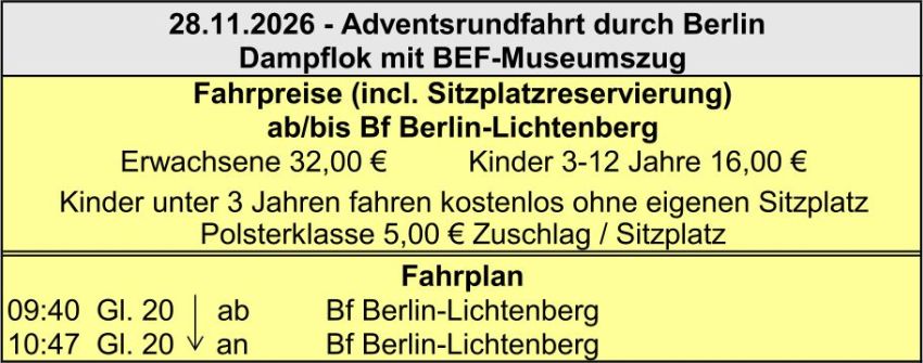 BEF Fahrplan Adventsrundfahrt Berlin 28.11.2026 BEF Fahrplan Adventsrundfahrt Berlin 2026