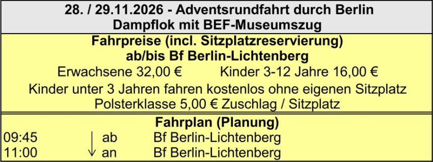 BEF Fahrplan Adventsrundfahrt Berlin 2026 Planung