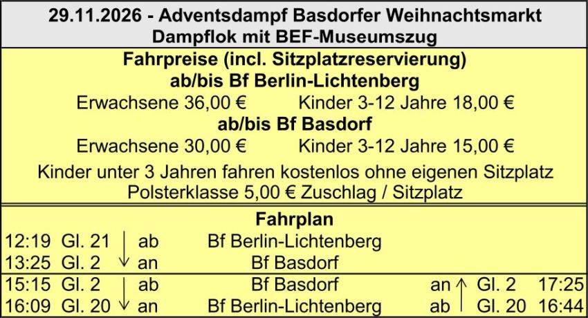 BEF Fahrplan Weihnachtsmarkt Basdorf 29.11.2026 BEF Fahrplan Weihnachtsmarkt Basdorf 29.11.2026