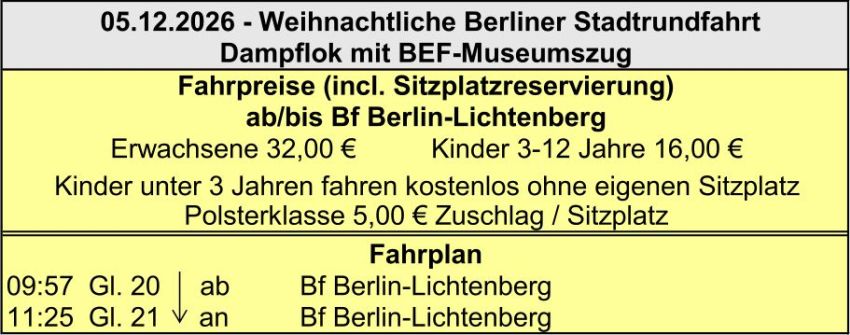 BEF Fahrplan Adventsrundfahrt Berlin 05.12.2025 BEF Fahrplan Weihnachtliche Stadtrundfahrt Berlin 05.12.2026