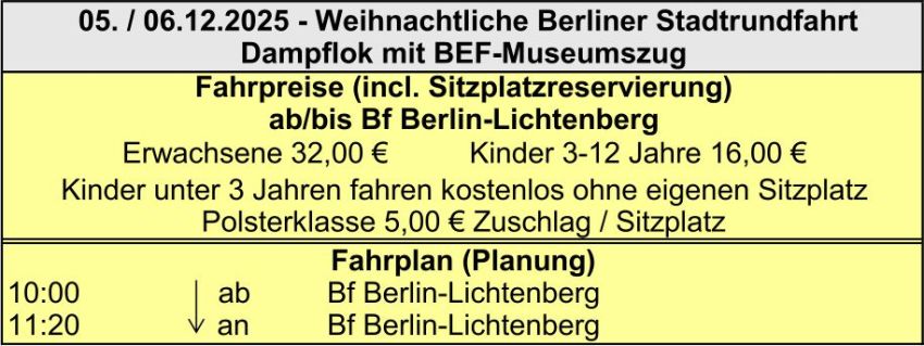 BEF Fahrplan Weihnachtliche Stadtrundfahrt Berlin 2026 Planung